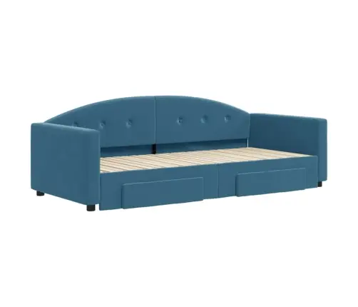 Izvelkams Dīvāns Ar Atvilktnēm, Zils, 90X200 Cm, Samts Vidaxl
