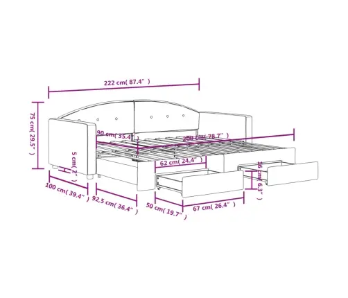 Izvelkams Dīvāns Ar Atvilktnēm, Rozā, 90X200 Cm, Samts Vidaxl