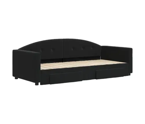 Lova Su Ištraukiama Dalimi/Stalčiais, Juoda, 90X200cm Aksomas