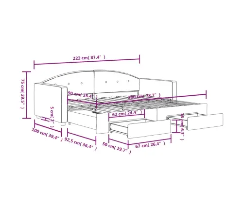 Lova Su Ištraukiama Dalimi/Stalčiais, Juoda, 90X200cm Aksomas