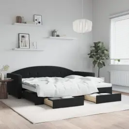 Izvelkams Dīvāns Ar Atvilktnēm, Melns, 90X200 Cm, Samts Vidaxl