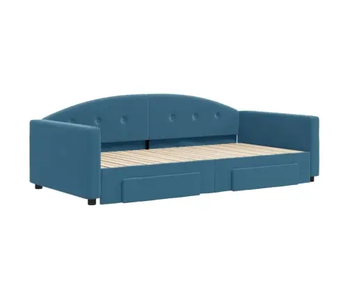 Diivanvoodi Väljatõmmatava Osa Ja Sahtlitega, Sinine, Samet