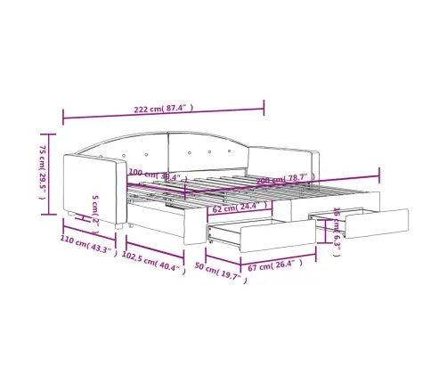 Izvelkams Dīvāns Ar Atvilktnēm, Gaiši Pelēks, 100X200 Cm, Samts Vidaxl