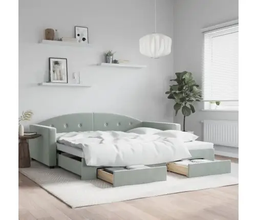 Izvelkams Dīvāns Ar Atvilktnēm, Gaiši Pelēks, 100X200 Cm, Samts Vidaxl