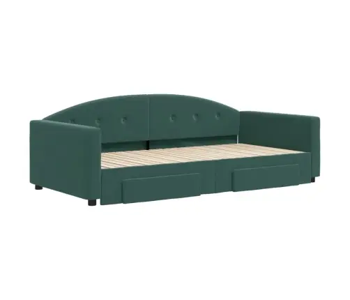 Izvelkams Dīvāns Ar Atvilktnēm, Tumši Zaļš, 100X200 Cm, Samts Vidaxl