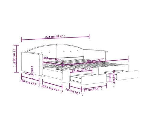 Izvelkams Dīvāns Ar Atvilktnēm, Tumši Zaļš, 100X200 Cm, Samts Vidaxl