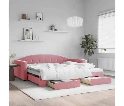 Ištraukiama Lova Su Stalčiais, Rožinė, 100X200cm Aksomas