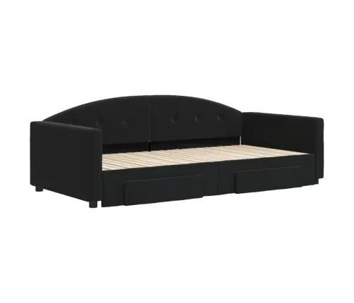 Diivanvoodi Väljatõmmatava Osa Ja Sahtlitega, Must, Samet