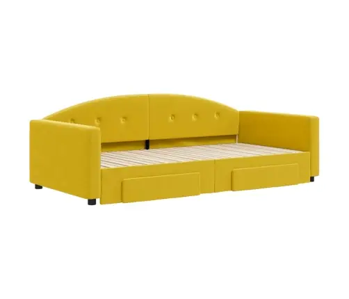 Diivanvoodi Väljatõmmatava Osa Ja Sahtlitega, Kollane, Samet