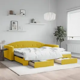 Diivanvoodi Väljatõmmatava Osa Ja Sahtlitega, Kollane, Samet