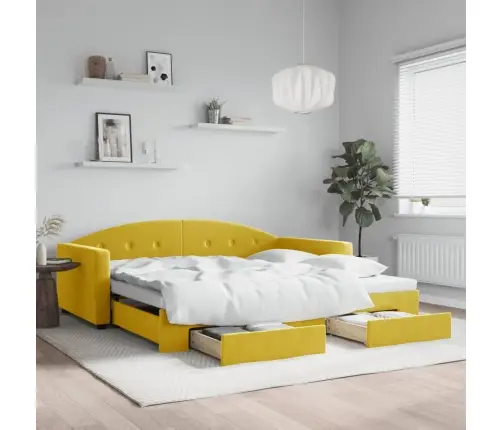 Diivanvoodi Väljatõmmatava Osa Ja Sahtlitega, Kollane, Samet