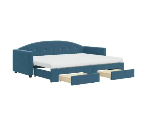 Izvelkams Dīvāns Ar Atvilktnēm, Zils, 80X200 Cm, Samts Vidaxl