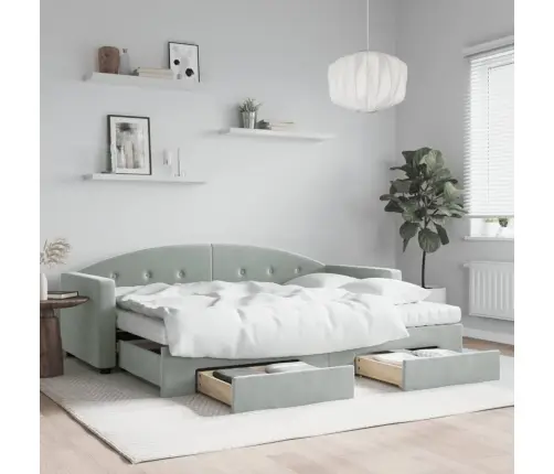 Izvelkams Dīvāns Ar Atvilktnēm, Gaiši Pelēks, 80X200 Cm, Samts Vidaxl