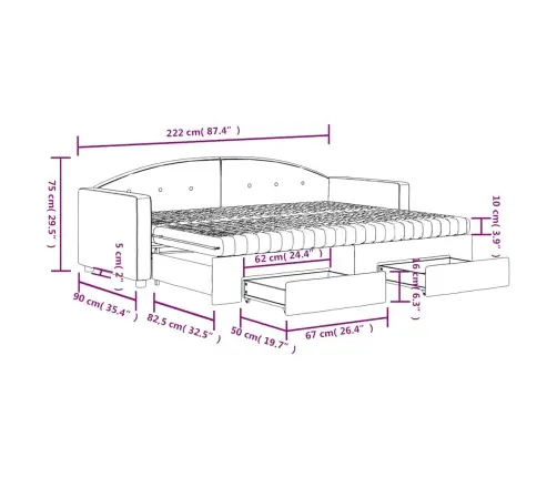 Lova Su Ištraukiama Dalimi/Stalčiais, Pilka, 80X200cm Aksomas