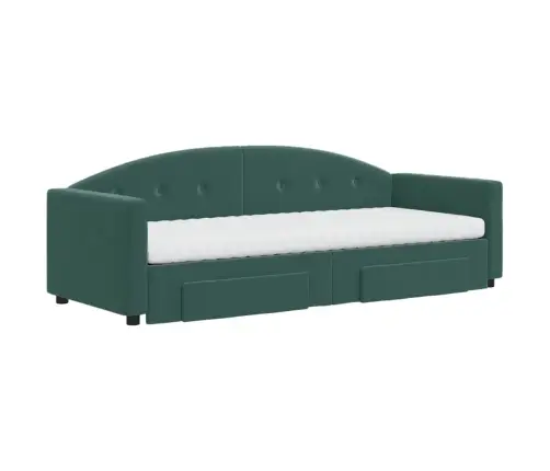 Lova Su Ištraukiama Dalimi/Stalčiais, Žalia, 80X200cm Aksomas
