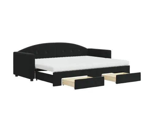 Lova Su Ištraukiama Dalimi/Stalčiais, Juoda, 80X200cm Aksomas