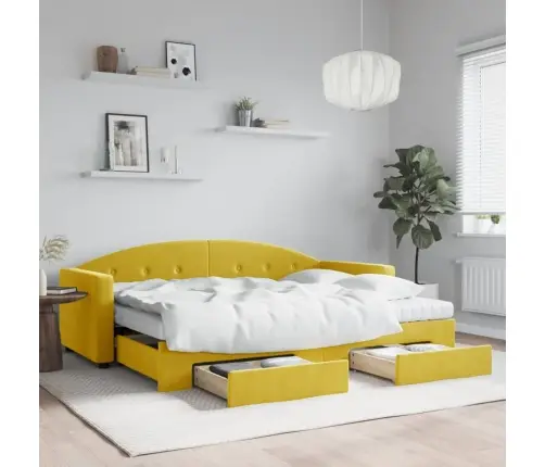 Izvelkams Dīvāns Ar Atvilktnēm, Dzeltens, 80X200 Cm, Samts Vidaxl