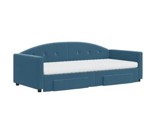 Lova Su Ištraukiama Dalimi/Stalčiais, Mėlyna, 90X200cm Aksomas