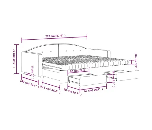 Izvelkams Dīvāns Ar Atvilktnēm, Tumši Pelēks, 90X200 Cm, Samts Vidaxl
