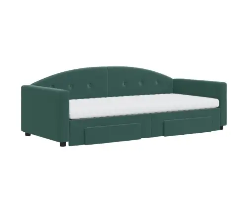 Lova Su Ištraukiama Dalimi/Stalčiais, Žalia, 90X200cm Aksomas