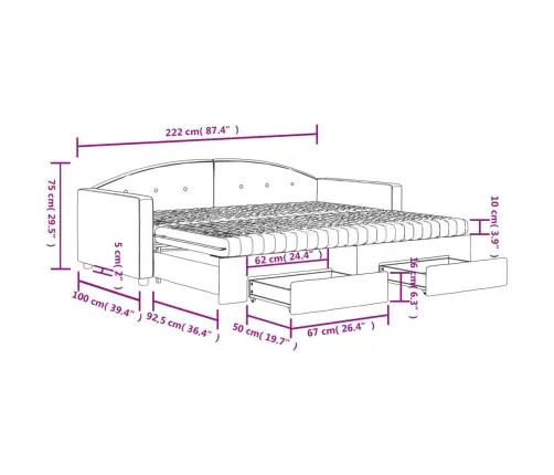 Lova Su Ištraukiama Dalimi/Stalčiais, Žalia, 90X200cm Aksomas