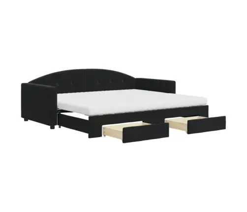 Izvelkams Dīvāns Ar Atvilktnēm, Melns, 90X200 Cm, Samts Vidaxl