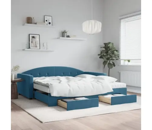 Izvelkams Dīvāns Ar Atvilktnēm, Zils, 100X200 Cm, Samts Vidaxl