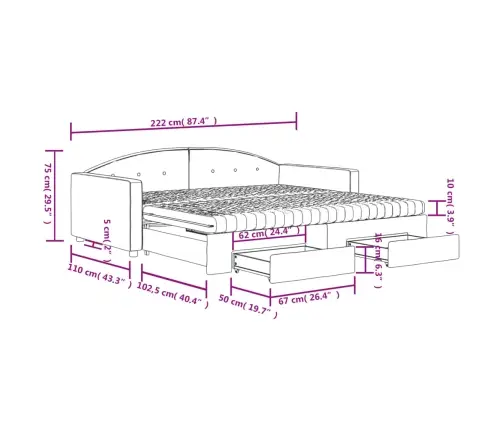 Diivanvoodi Väljatõmmatava Osa Ja Sahtlitega, Helehall, Samet