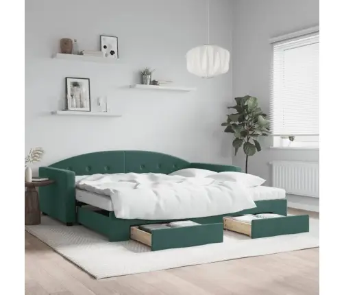 Diivanvoodi Väljatõmmatava Osaga, Tumeroheline 100X200 Cm Samet