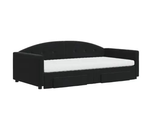 Izvelkams Dīvāns Ar Atvilktnēm, Melns, 100X200 Cm, Samts Vidaxl