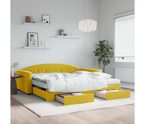 Diivanvoodi Väljatõmmatava Osa Ja Sahtlitega, Kollane, Samet