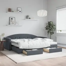 Izvelkams Dīvāns Ar Atvilktnēm, Tumši Pelēka, 90X190 Cm, Audums Vidaxl Izvelkams Dīvāns Ar Atvilktnēm, Tumši Pelēka, 90X190 Cm, Audums Vidaxl