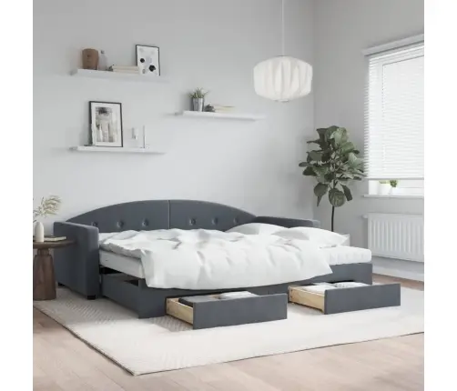Izvelkams Dīvāns Ar Atvilktnēm, Tumši Pelēka, 90X190 Cm, Audums Vidaxl Izvelkams Dīvāns Ar Atvilktnēm, Tumši Pelēka, 90X190 Cm, Audums Vidaxl
