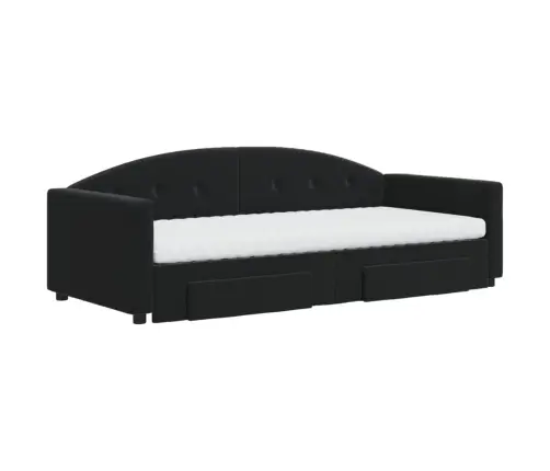 Izvelkams Dīvāns Ar Atvilktnēm, Melns, 90X190 Cm, Samts Vidaxl