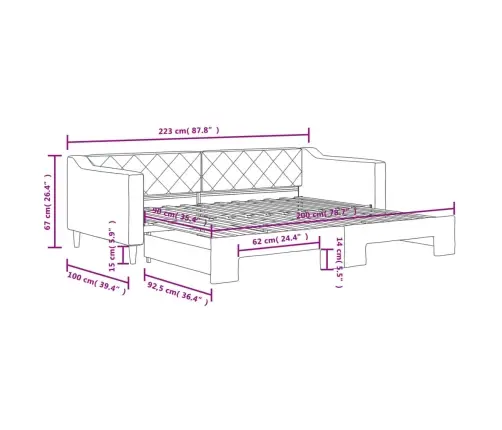 Diivanvoodi Väljatõmmatava Osaga Ilma Madratsita, 90X200 Cm