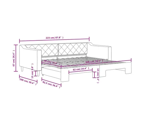 Izvelkams Dīvāns, Pelēkbrūns, 90X200 Cm, Audums Vidaxl