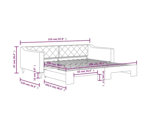 Izvelkams Dīvāns, Melns, 100X200 Cm, Audums Vidaxl