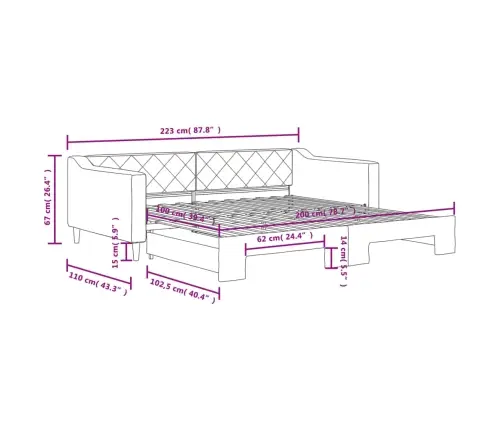 Diivanvoodi Väljatõmmatava Osaga, Pruunikas, 100X200 cm Kangas