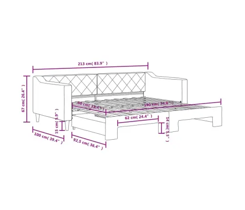Lova Su Ištraukiama Dalimi, Tamsiai Pilka, 90X190cm Audinys