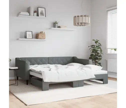 Lova Su Ištraukiama Dalimi, Tamsiai Pilka, 90X190cm Audinys