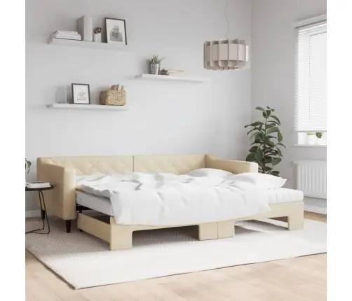 Dīvāngulta Ar Matraci, Krēmkrāsas Audums, 90X200 Cm Vidaxl