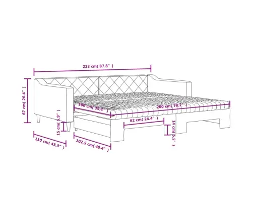 Diivanvoodi Väljatõmmatava Osaga, Kreemjas, 100X200 cm Kangas