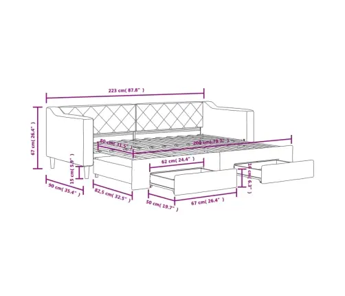 Izvelkams Dīvāns Ar Atvilktnēm, Gaiši Pelēks, 80X200 Cm, Audums Vidaxl