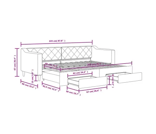 Diivanvoodi Väljatõmmatava Osaga, Pruunikas, 80X200 cm Kangas