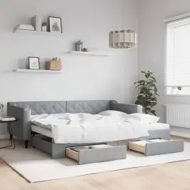 Izvelkams Dīvāns Ar Atvilktnēm, Gaiši Pelēks, 90X200 Cm, Audums Vidaxl