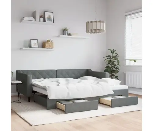 Lova Su Ištraukiama Dalimi/Stalčiais, Pilka, 90X200cm Audinys