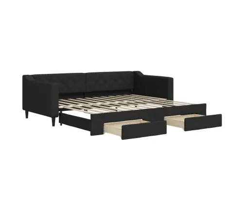 Izvelkams Dīvāns Ar Atvilktnēm, Melns, 90X200 Cm, Audums Vidaxl