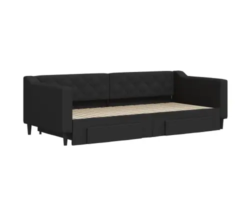Izvelkams Dīvāns Ar Atvilktnēm, Melns, 90X200 Cm, Audums Vidaxl