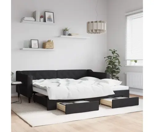 Izvelkams Dīvāns Ar Atvilktnēm, Melns, 90X200 Cm, Audums Vidaxl