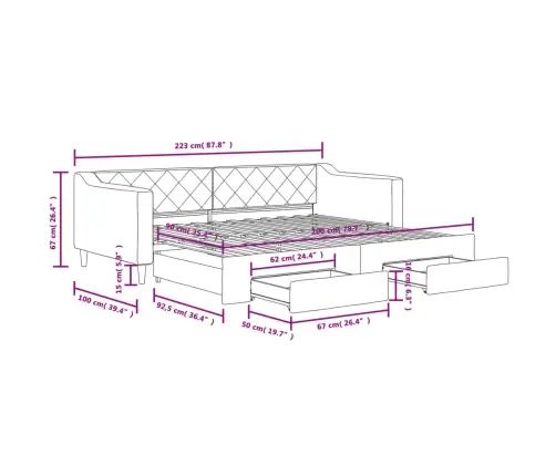 Diivanvoodi Väljatõmmatava Osaga, Kreemjas, 90X200 cm Kangas